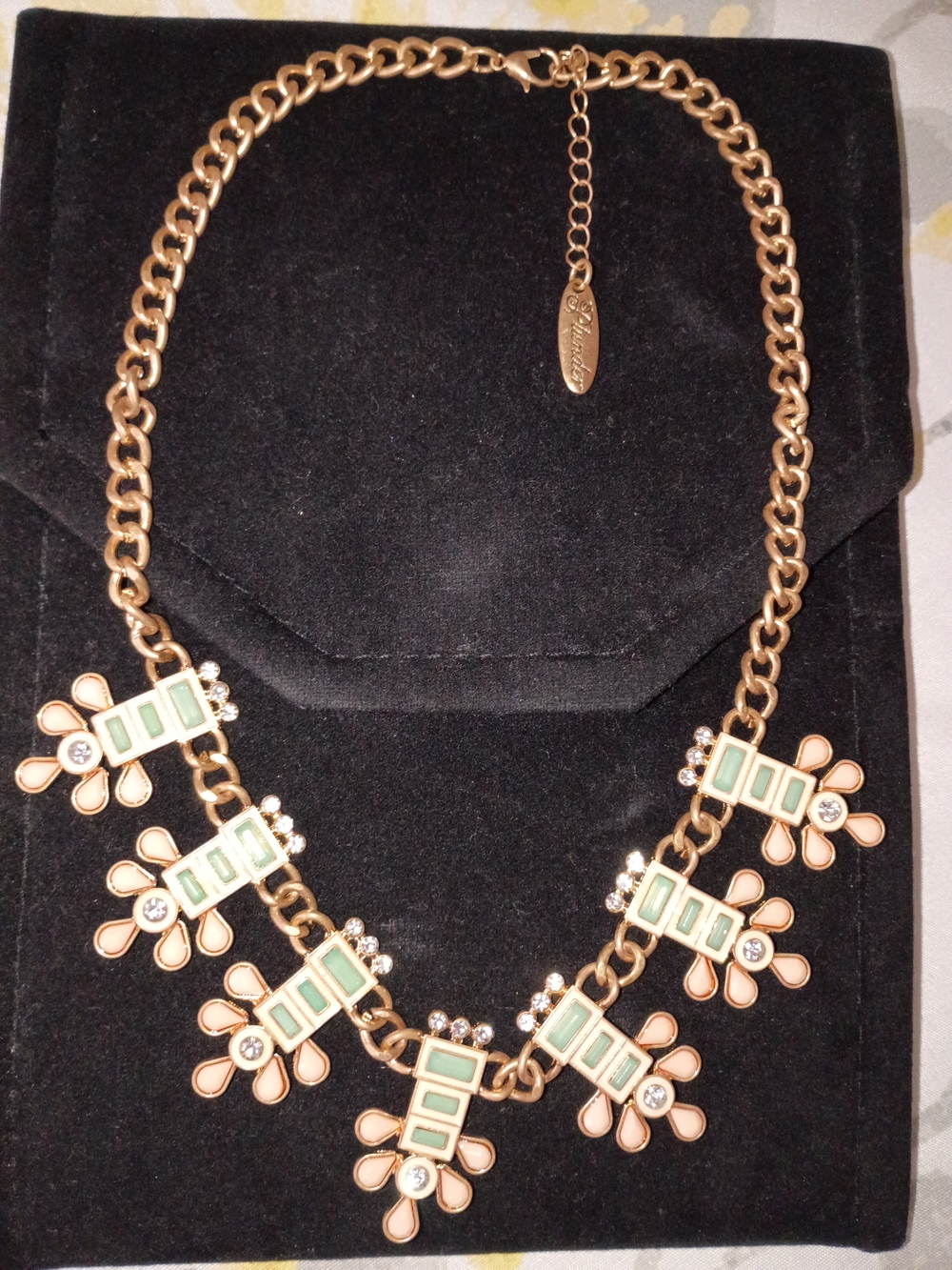 Gold-Tone Green & Peach Statement Necklace